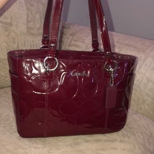Coach red embossed leather tote